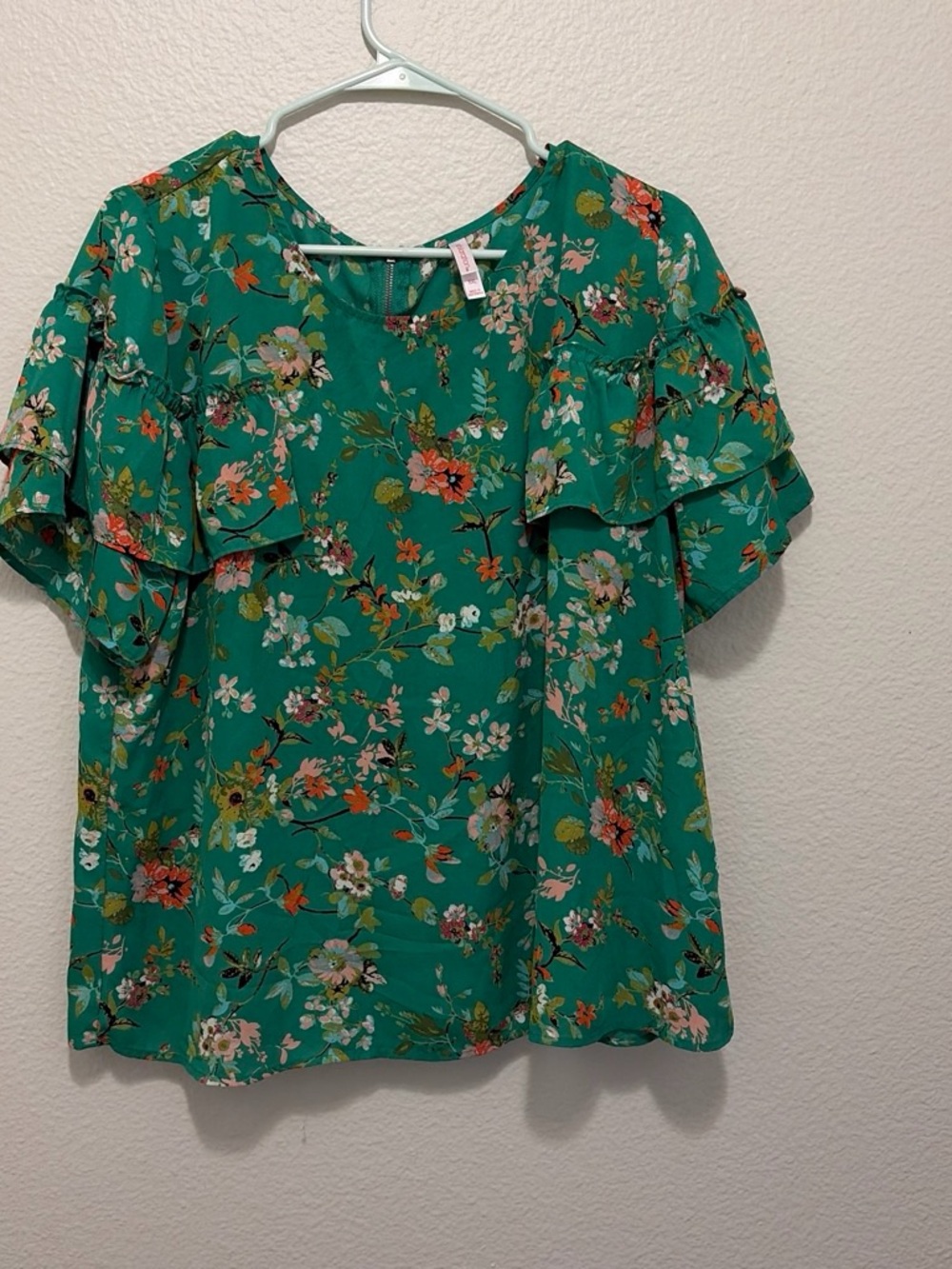 Xhilaration Teal Green Floral Ruffle Sleeve Blouse